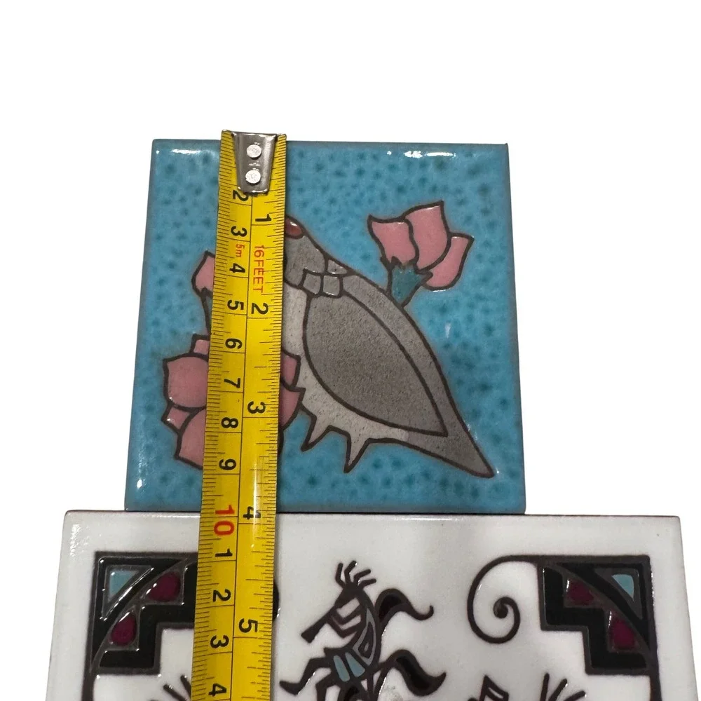 2 Teissedre Designs Kokopelli‎ & Quail Tile Trivet Handcrafted 4x4 6x6 Vintage